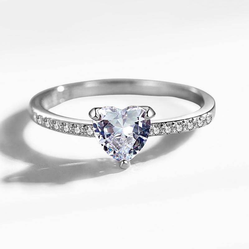 Anel Feminino Prata 925 Coração Zircônia