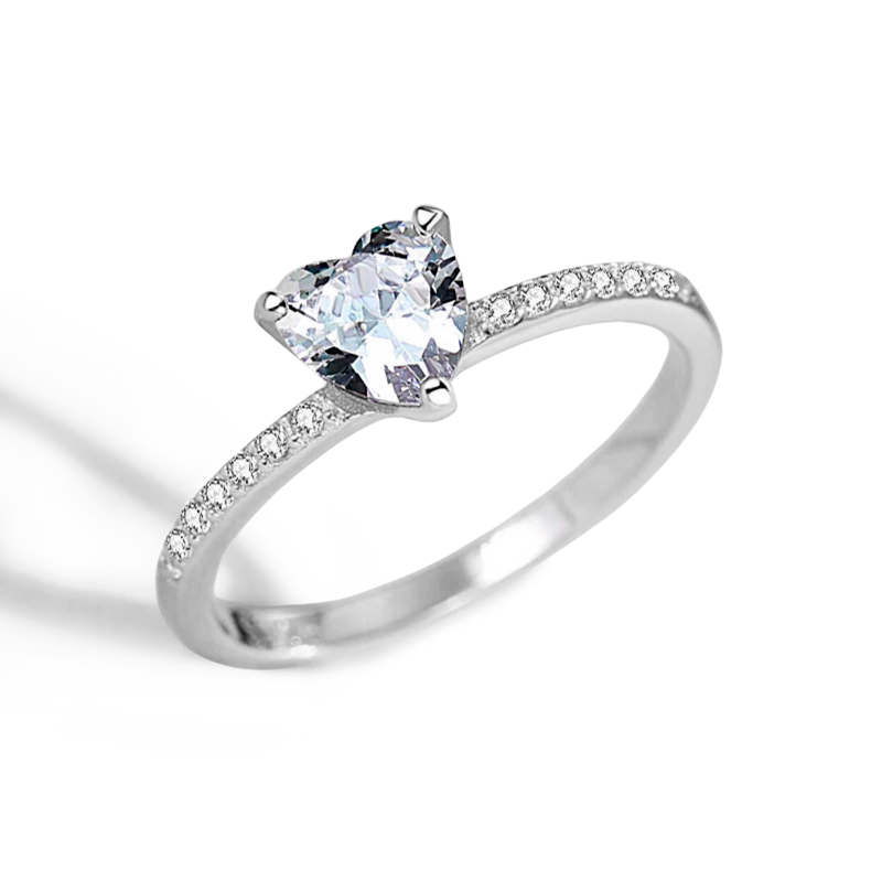 Anel Feminino Prata 925 Coração Zircônia